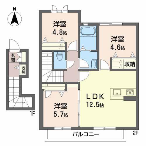 シャーメゾン ラ・フレーズA棟(3LDK/2階)の間取り写真