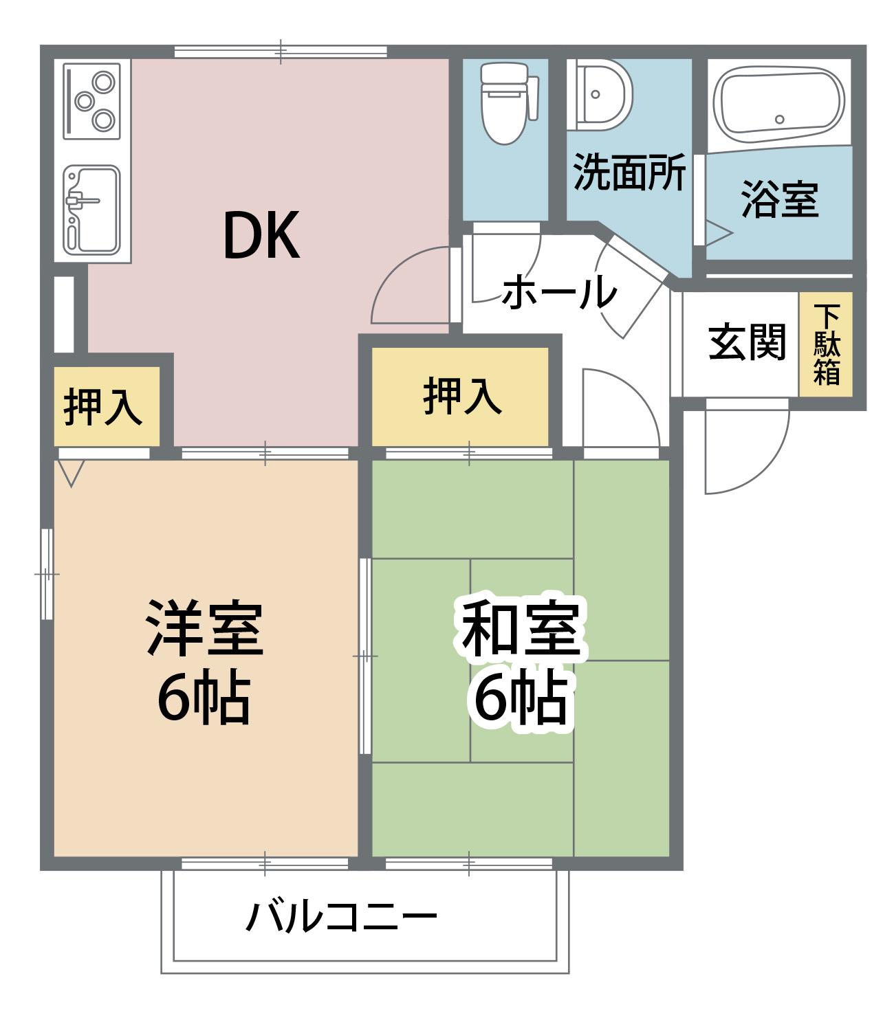 ダンディライアンハウス B棟(2DK/2階)の間取り写真