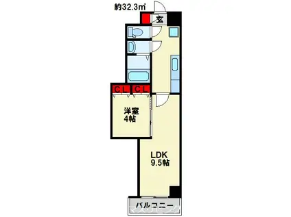 堺町センタービル(1LDK/9階)の間取り写真