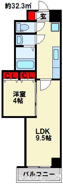 堺町センタービル(1LDK/9階)の間取り写真