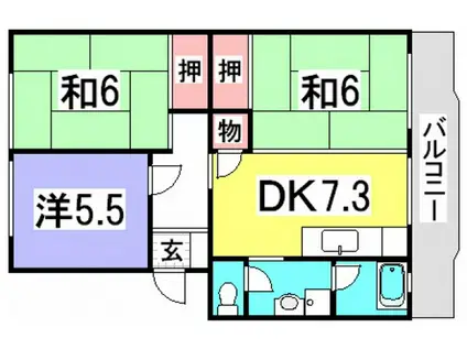 山根マンション(3DK/4階)の間取り写真