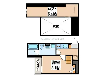 VALENTI小阪(1K/2階)の間取り写真
