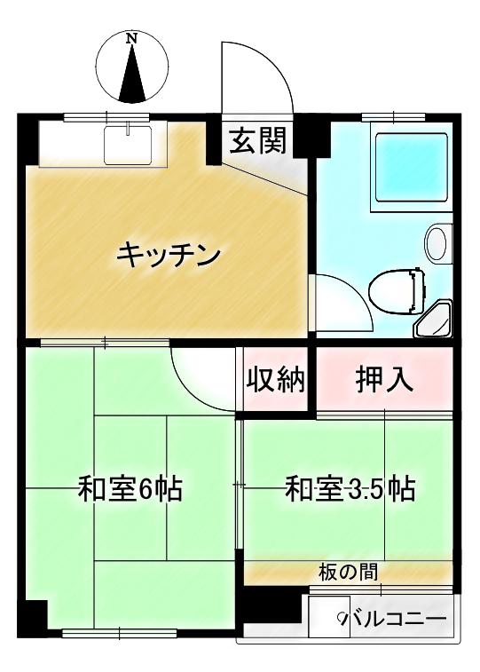 まやマンション(2K/4階)の間取り写真