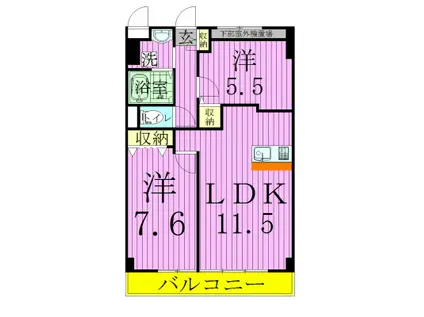 ウインドヒル鎌ヶ谷(2LDK/4階)の間取り写真