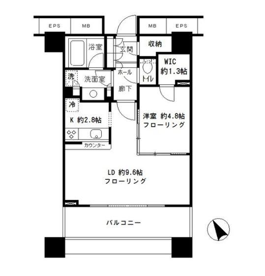アウルタワー(1LDK/22階)の間取り写真