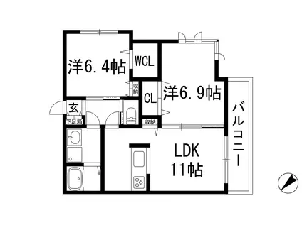 ベレオ宝塚 A棟(2LDK/2階)の間取り写真