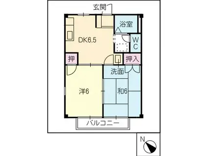 プリムローズ朝倉(2DK/2階)の間取り写真