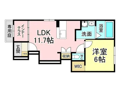 リバーサイドコート 御開(1LDK/1階)の間取り写真