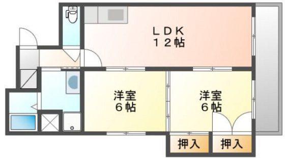 第二大興ビル(2LDK/4階)の間取り写真