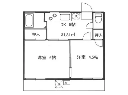 根本ハイツ(2K/1階)の間取り写真