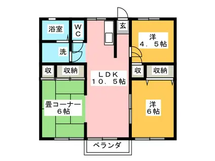 シティハイムリバティB(2LDK/2階)の間取り写真