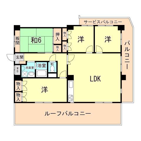 サカエハイツ六甲(4LDK/4階)の間取り写真