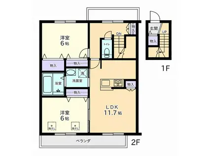 メゾンフレール(2LDK/2階)の間取り写真