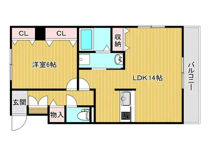 グランディール駅南(1LDK/8階)の間取り写真