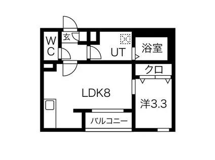 メイクスR道徳公園I(1K/1階)の間取り写真