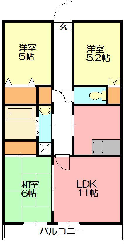 若宮マンション(3LDK/3階)の間取り写真