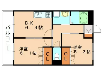 レインボーサンリッチ(2DK/1階)の間取り写真