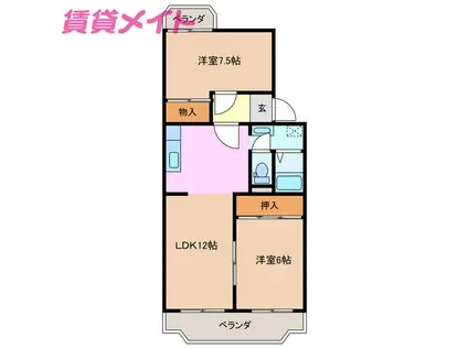 ウエスト PALACE(2LDK/3階)の間取り写真