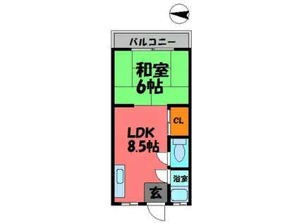 有長ハイツ(1LDK/2階)の間取り写真