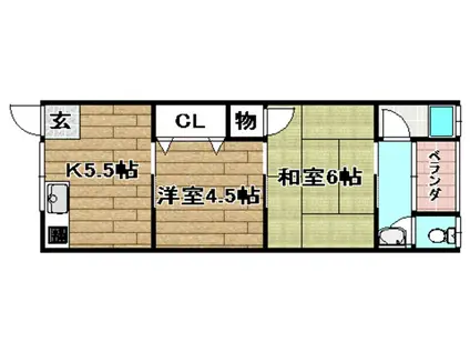 ハイバレーコーポ(2K/1階)の間取り写真