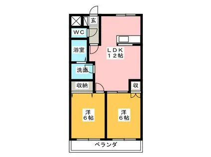メルヴェール壱番館(2LDK/2階)の間取り写真