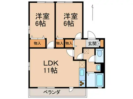 コーラル・ヒル(2LDK/1階)の間取り写真