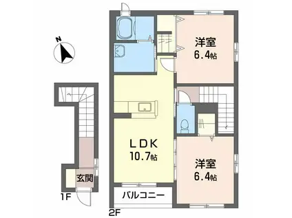 クラヴィエ 沖洲 II番館(2LDK/2階)の間取り写真