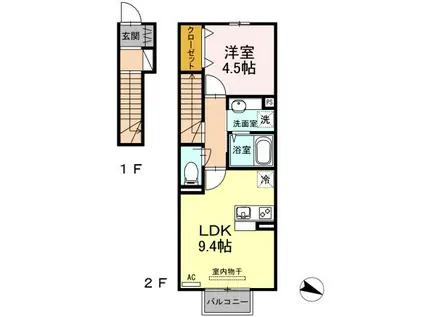 トレス苅田壱番館(1LDK/2階)の間取り写真