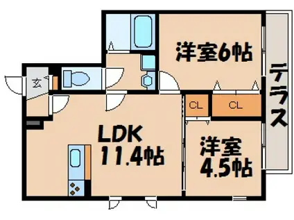 ヘーベルメゾン レ・セーナ(2LDK/1階)の間取り写真