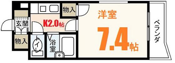 ソレーユ西山(1K/2階)の間取り写真