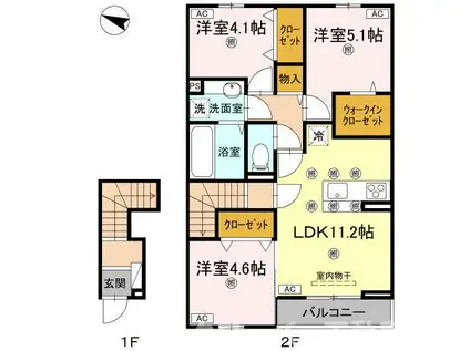 ラ・フルールII(3LDK/2階)の間取り写真