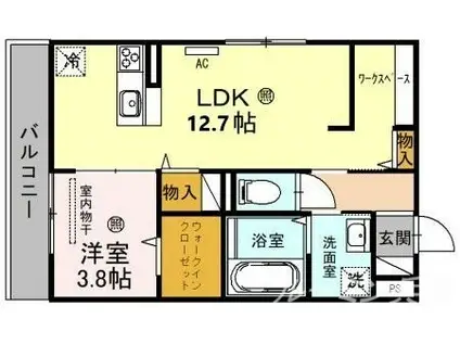 ローテローゼ物部(1LDK/1階)の間取り写真