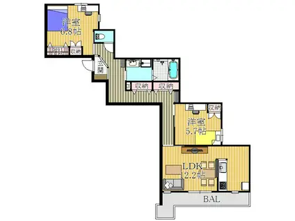 LALABREZZA芦屋翠ヶ丘(2LDK/2階)の間取り写真