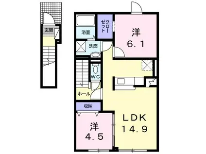 ウエスト・アヴェニュー(2LDK/2階)の間取り写真