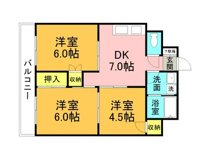 横川ラックビル(3DK/7階)の間取り写真