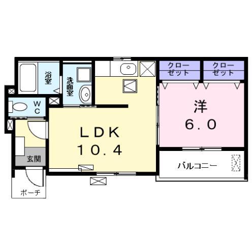 ガーデンスクエア佐藤D棟(1LDK/1階)の間取り写真