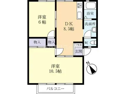 グローバルB棟(2DK/2階)の間取り写真