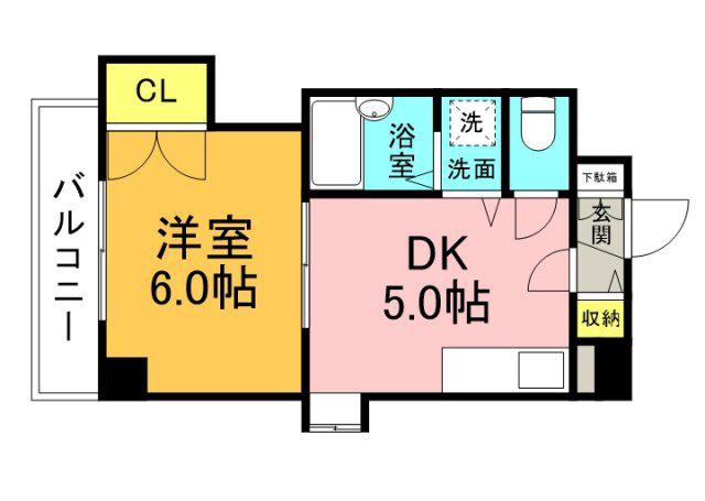 SINCERE舟入(1DK/6階)の間取り写真