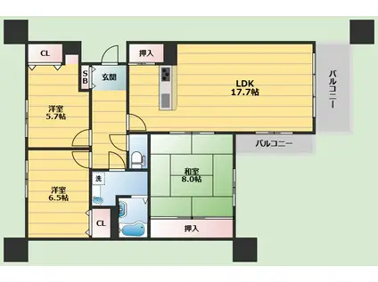 ダイフジ春日(3LDK/2階)の間取り写真