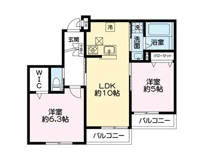 プリムヴェール(2LDK/2階)の間取り写真