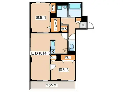 THE BALCONY(2LDK/1階)の間取り写真