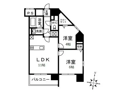 恵ビル(2LDK/4階)の間取り写真