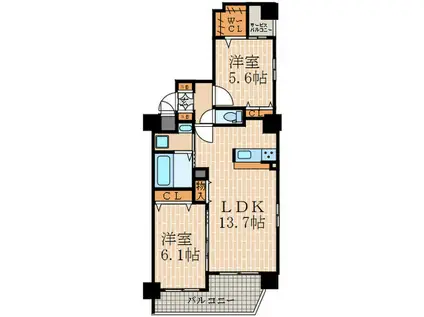 サンクチュアリ二条城II(2LDK/4階)の間取り写真