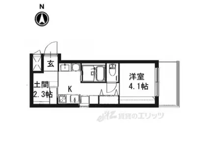 DETOM-1烏丸一条(1K/4階)の間取り写真