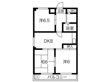 第3カトービル(3DK/2階)の間取り写真