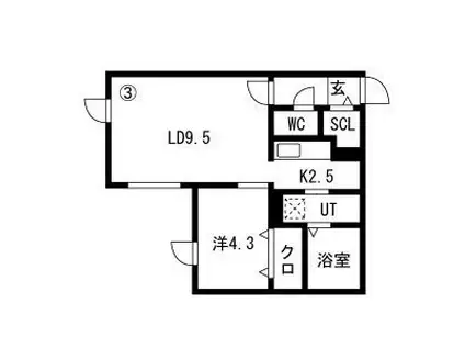 HILLS SAPPORO VI (1LDK/4階)の間取り写真