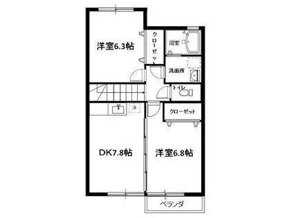 エルメゾン別府(2LDK/2階)の間取り写真