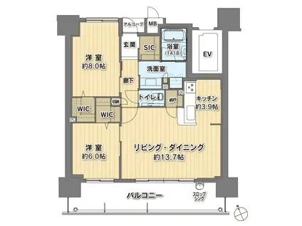 J.CREST県庁前(2LDK/5階)の間取り写真