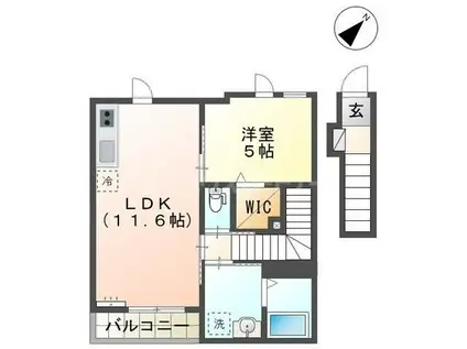 LINA(1LDK/2階)の間取り写真