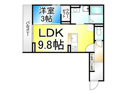 プランタン若里V(1LDK/2階)の間取り写真